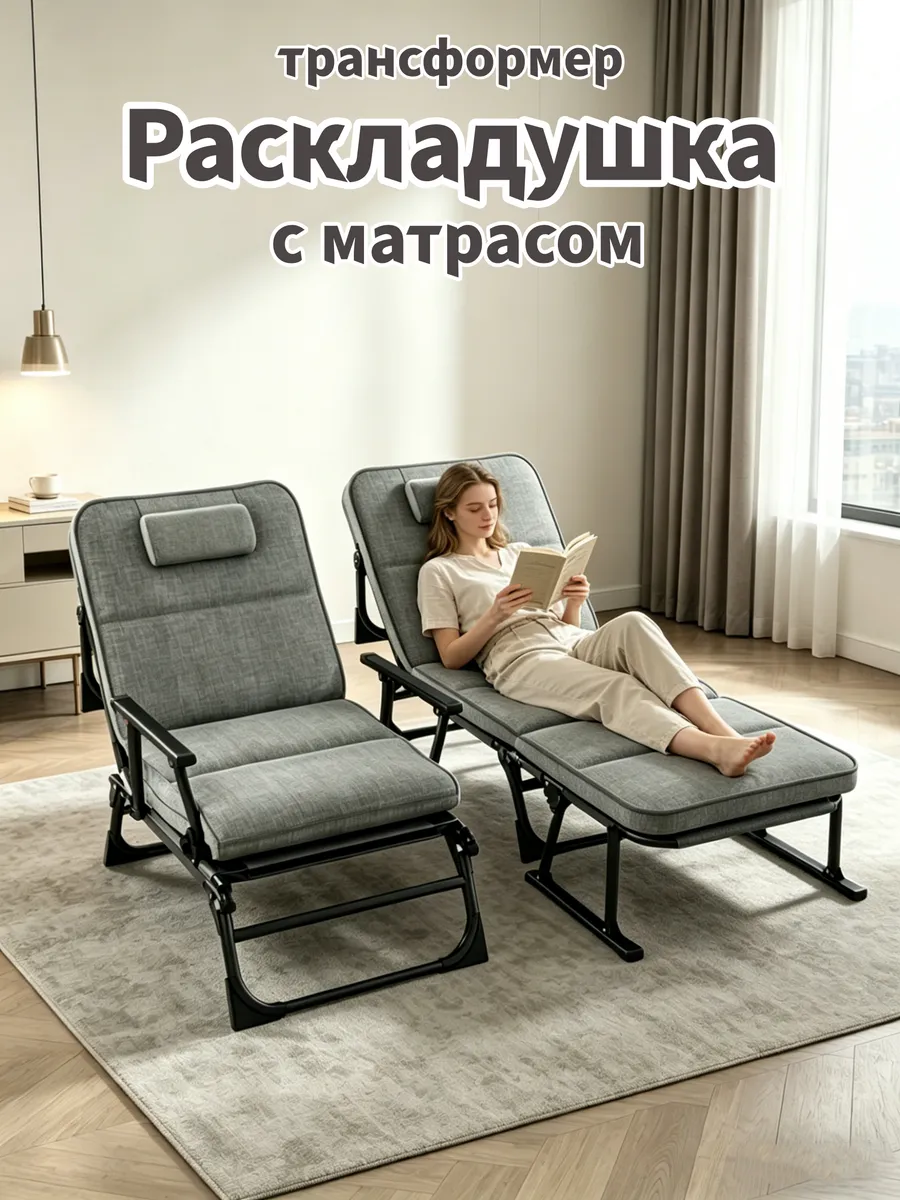 Раскладушка с матрасом взрослая туристическая до 150 кг