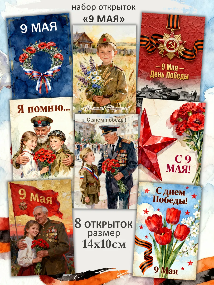 Набор открыток "9 мая" 8 шт 14х10 см