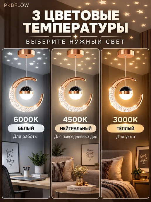 Люстра в форме Луны LED 10 Вт для детской и спальни, 10 Вт, фото 5