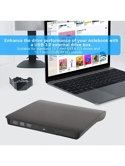 Оптический диск для USB 3.0 SATA внешний, DVD CD RW, черный, черный, фото 7