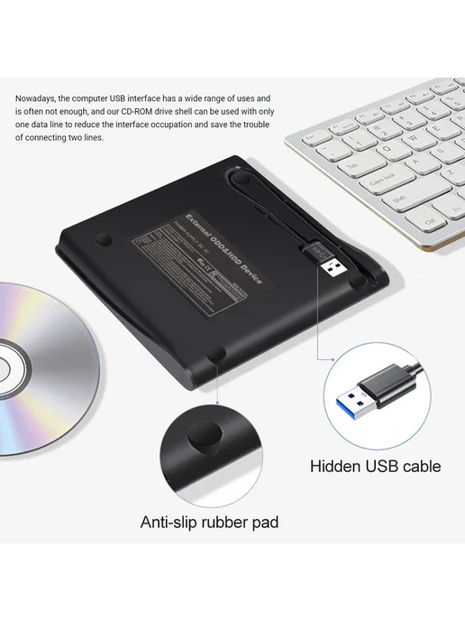 Оптический диск для USB 3.0 SATA внешний, DVD CD RW, черный, черный, фото 8