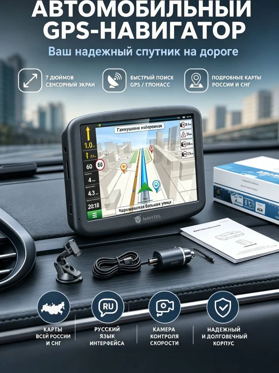 GPS навигатор 7 дюймов с картами России и СНГ 15 стран