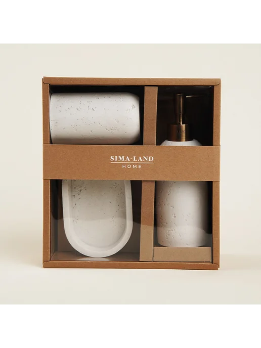 Sima-Land Home Набор для ванной 3 предмета дозатор для мыла мыльница стакан, белый, фото 5