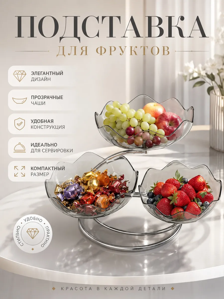 Фруктовница ваза для фруктов трехъярусная