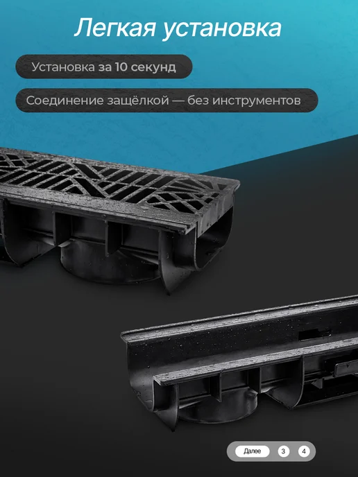 Канал Водоотводный пластиковый с решеткой 100х15,8х8 см, 100x15.8x8 см, фото 4