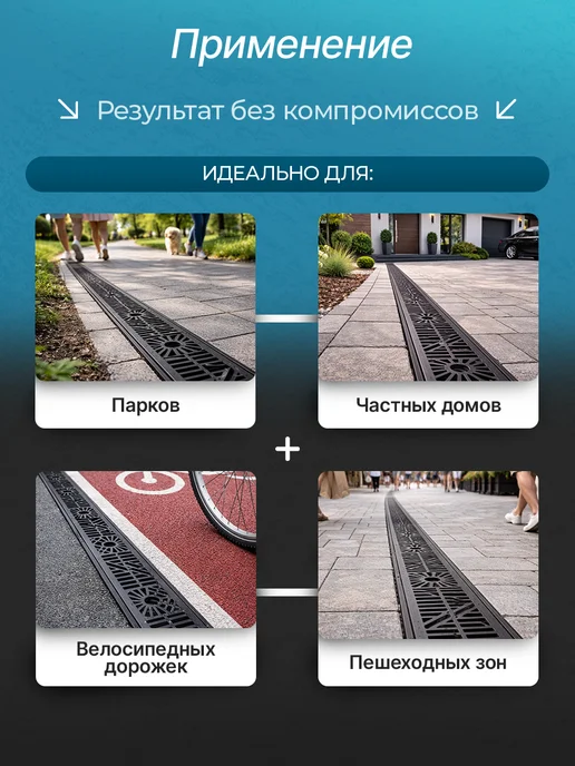 Канал Водоотводный пластиковый с решеткой 100х15,8х8 см, 100x15.8x8 см, фото 5