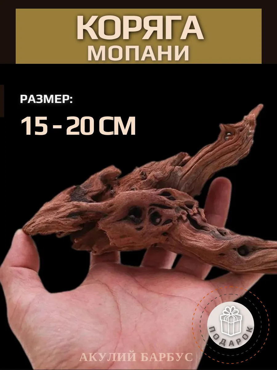 Натуральная коряга мопани для аквариума террариума 15-20 см