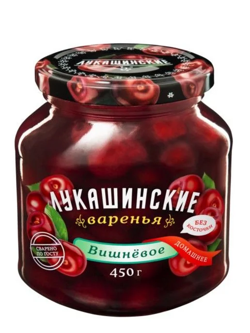 Лукашинские Набор варенья Вишневое без косточки, Малиновое по 350 г, 350 г, фото 2