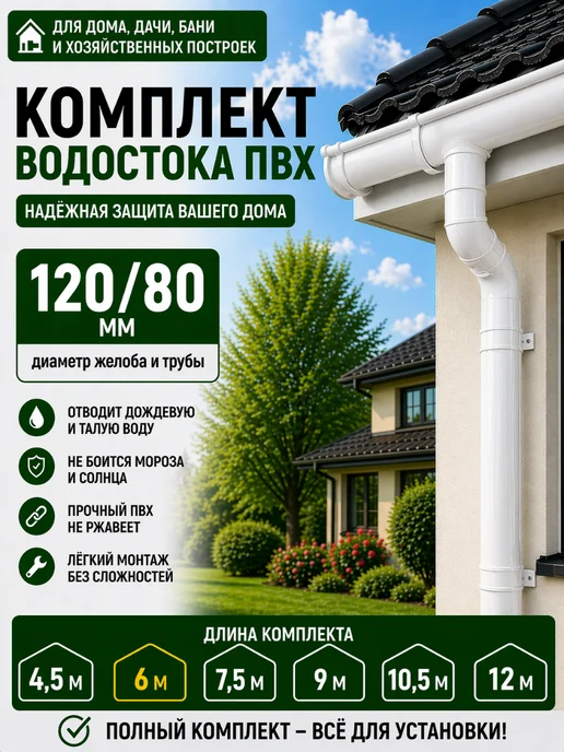 ТехноНИКОЛЬ Водосток Оптима 120 80, 6 м, RAL 9003, 6 м