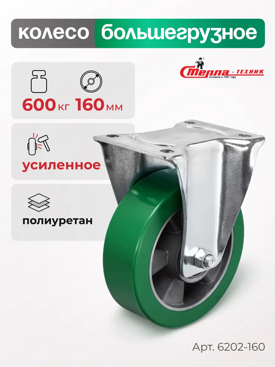Колесо (160 мм, 600 кг) большегрузное, полиуретан, алюминий