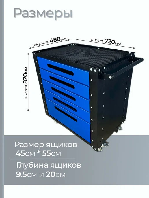Тележка с инструментом RockForce 216 + экран, синий, фото 7