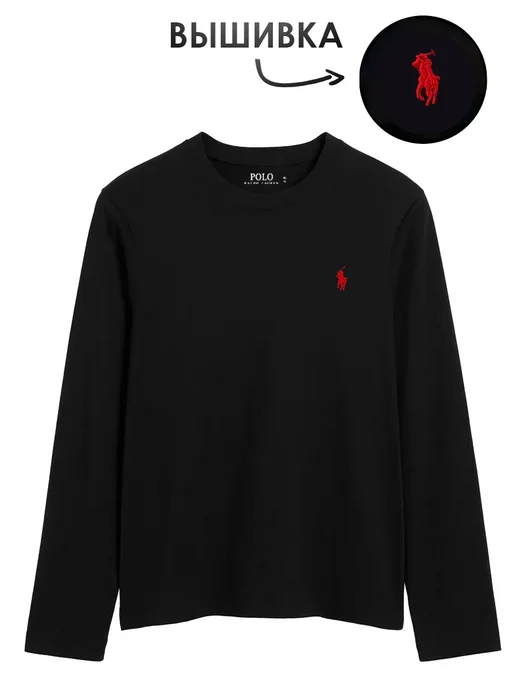 CHOP&CHOP Лонгслив оверсайз с вышивкой игрок в polo old money y2k, черный, фото 2