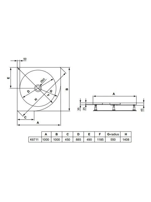 IDEAL STANDARD Душевой поддон Tonic K671101 100x100, 100x100, фото 2