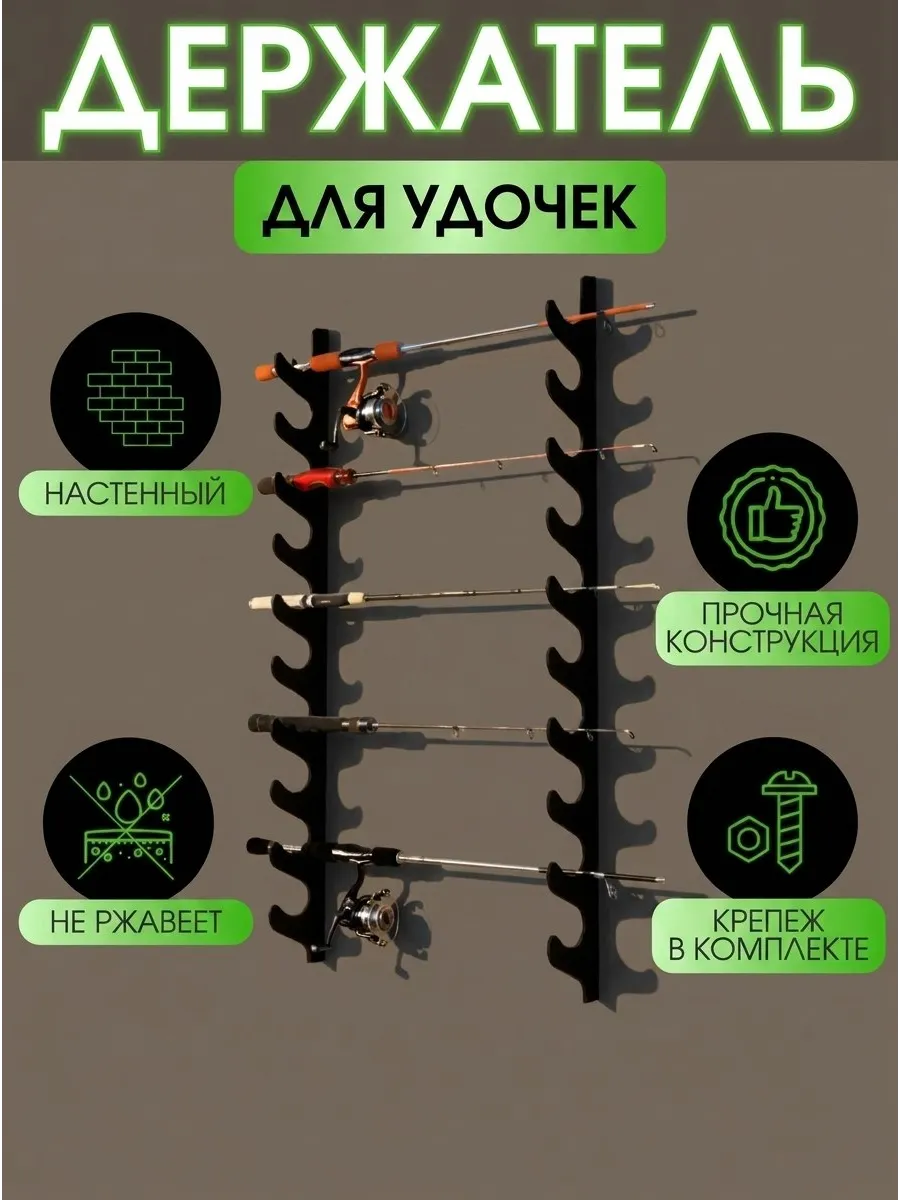 Держатель для хранения удочек, удилищ настенный