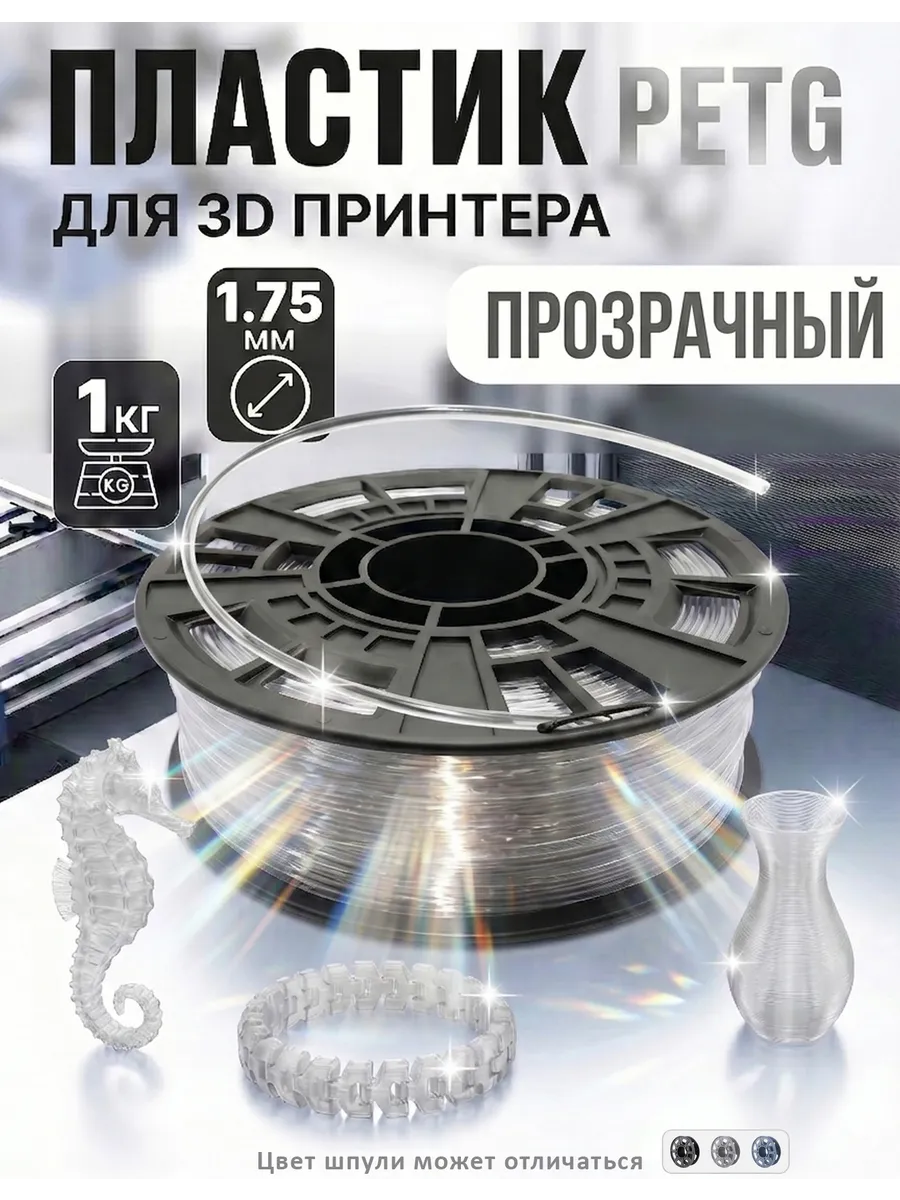 PETG пластик для 3д принтера, филамент прозрачный, 1 кг