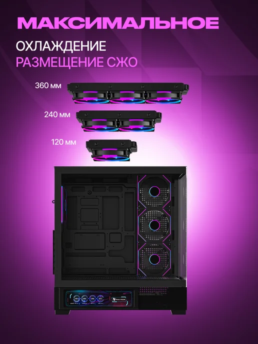 IRON PRIDE Корпус игровой Invader Q9MXBlack+4 вентилятора с дисплеем, черный, фото 4