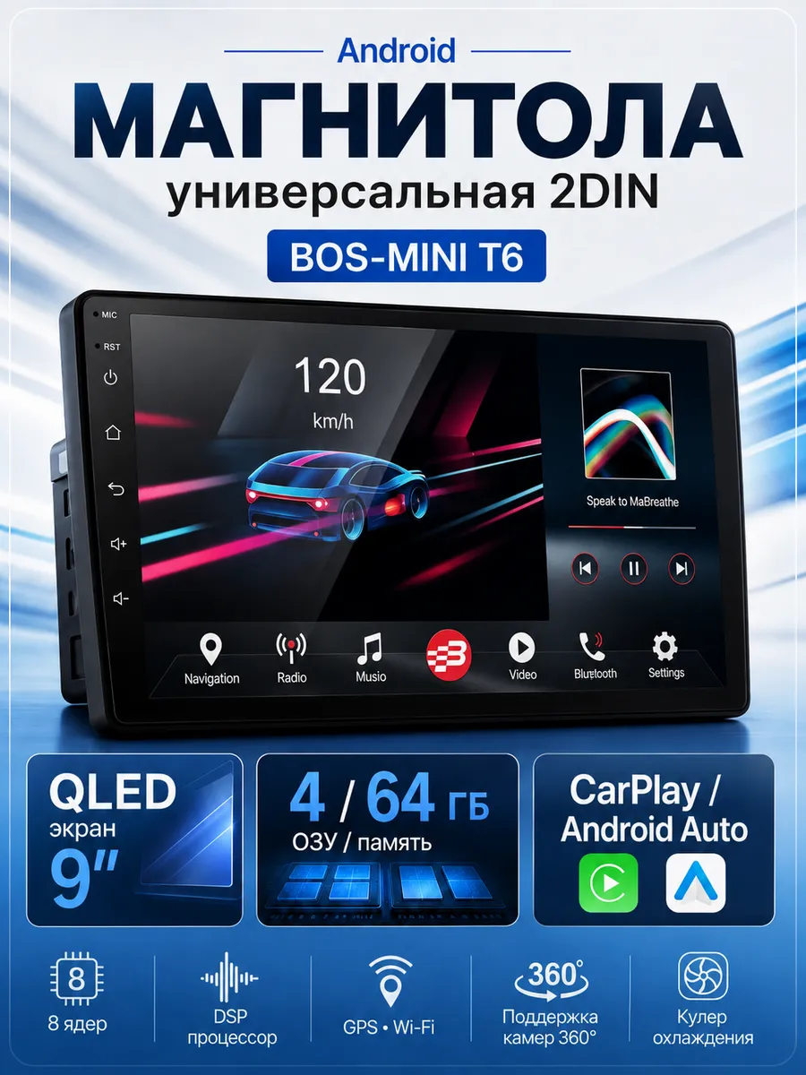 Магнитола автомобильная 9 дюймов 4/64 гб