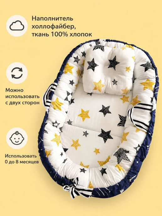 ИВАН ДА МАЛЫШ Кокон гнездышко для новорожденных, синий, фото 3