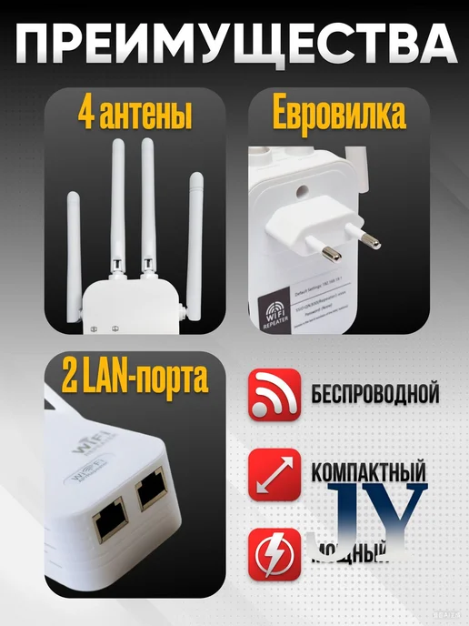 Wi-Fi репитер 300 Мбит с, 4 антенны, вариант, фото 2