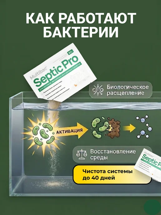 Multibac Бактерии для септика, выгребных ям и дачных туалетов, 3шт, 6 шт, фото 3