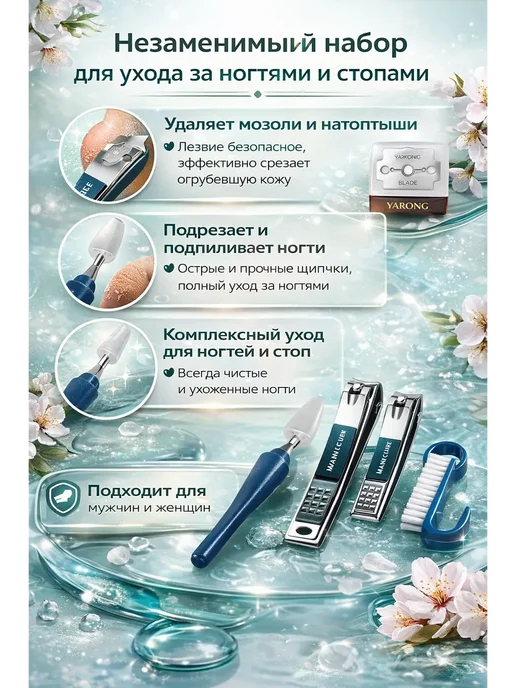 Чертополох Курчавый Набор для маникюра и педикюра 6 предметов удаление мозолей, синий, фото 2