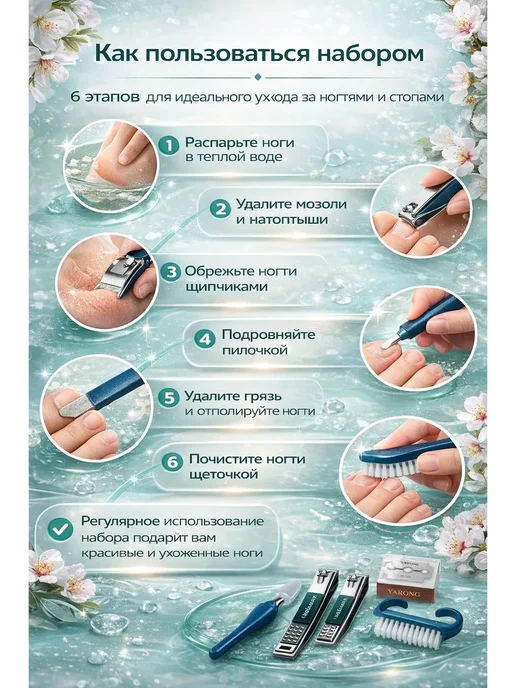 Чертополох Курчавый Набор для маникюра и педикюра 6 предметов удаление мозолей, синий, фото 3