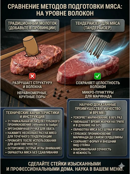 AndBall Тендерайзер для мяса мясорыхлитель 21 игла, вариант, фото 4