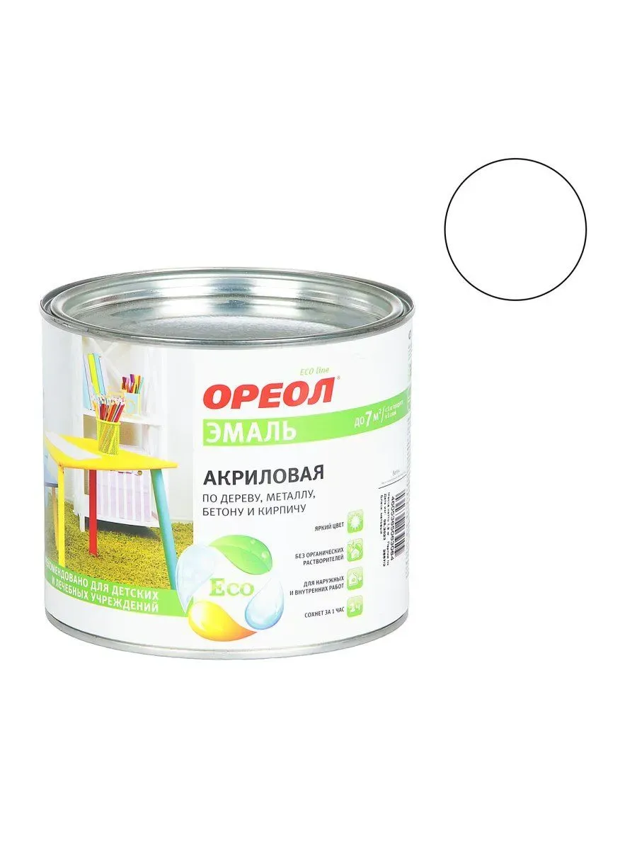 Эмаль по пластику полуретановая ОРЕОЛ белая 1,1кг