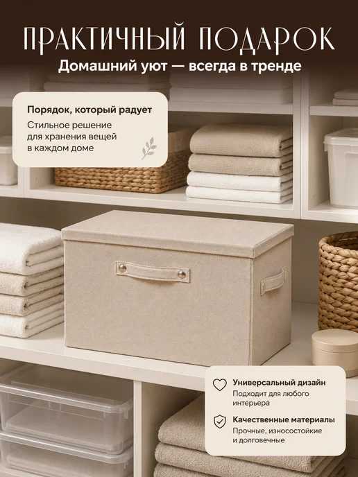 Hauswelt Коробка для хранения с крышкой большая тканевая 37*27*26, 37x27, фото 8