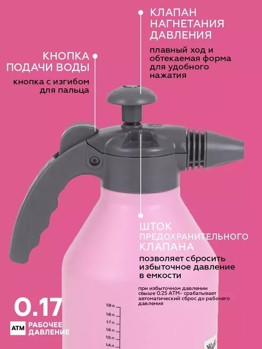 Опрыскиватель садовый 2,5 л розовый для растений, 2,5 л, фото 2