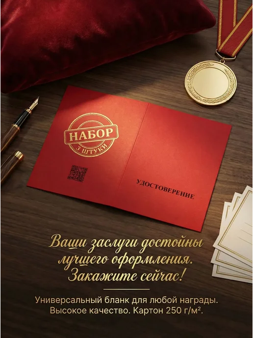Набор 3 удостоверения к знаку, медали "Универсальное" 10*14, 10x14, фото 2