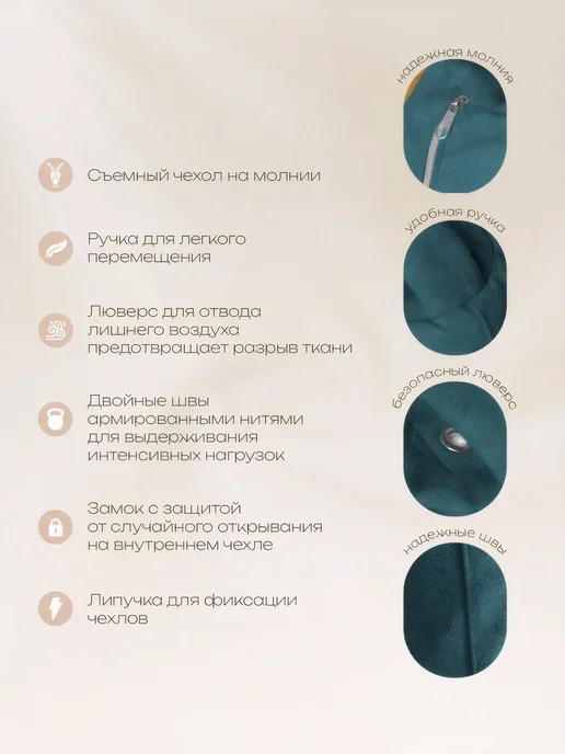 Bean-Bag Кресло мешок Велюр 4XL, голубой, фото 4