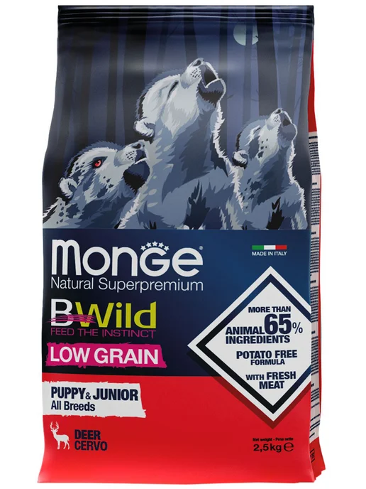 Сухой корм MONGE Bwild Low для собак, щенки, оленина, 2,5 кг, фото 4