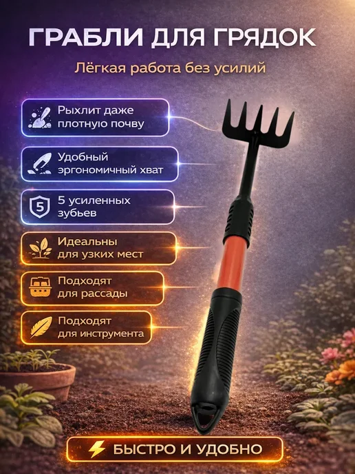БудетНадо Садовый рыхлитель — мини грабли для огорода и теплицы, вариант