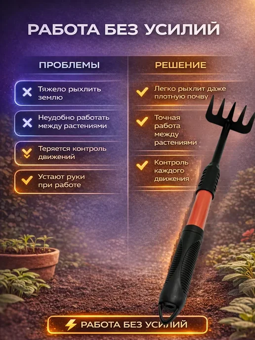 БудетНадо Садовый рыхлитель — мини грабли для огорода и теплицы, вариант, фото 2