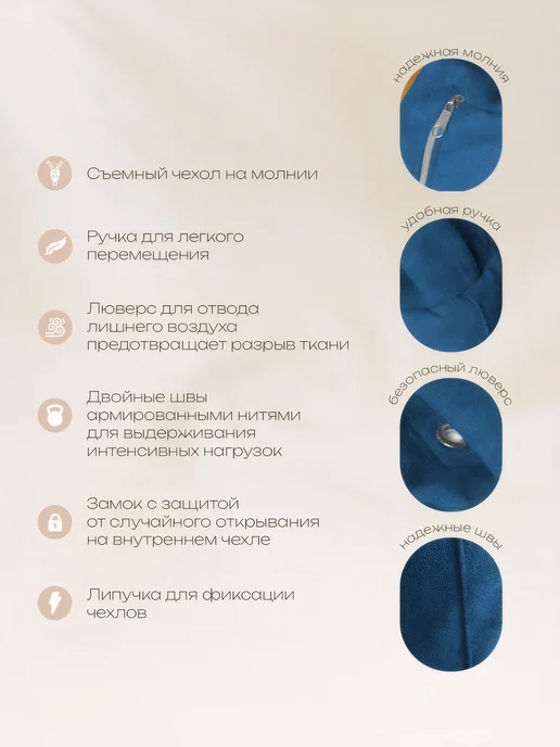Bean-Bag Кресло мешок Велюр 4XL, синий, фото 4