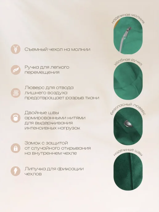 Bean-Bag Кресло мешок Велюр 4XL, зеленый, фото 4