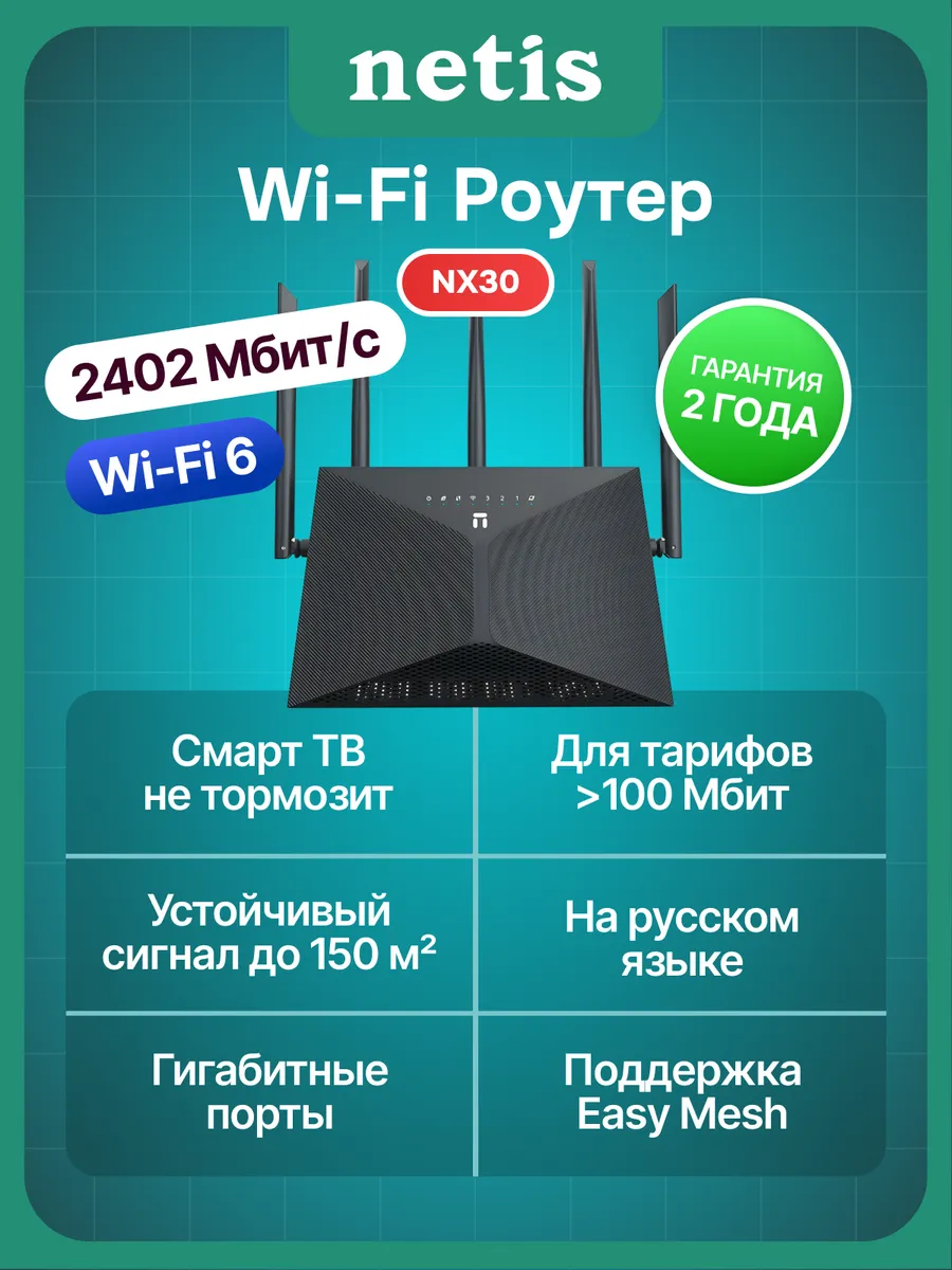 Роутер Wi-Fi NX30 2.4/5 ГГц двухдиапазонный