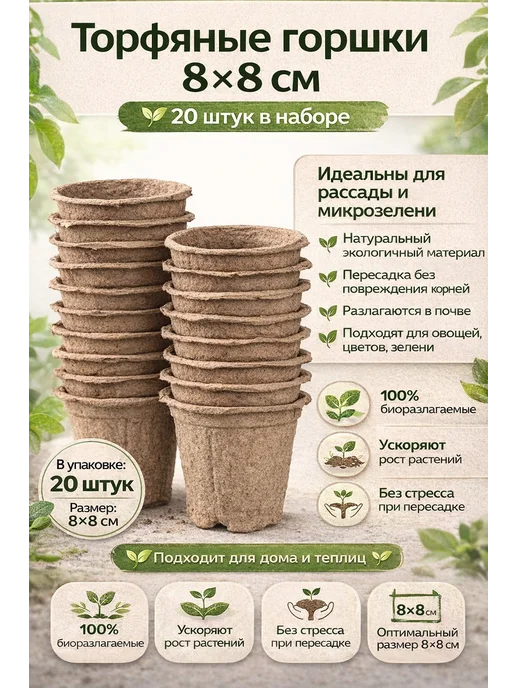 Агросидстрейд Торфяные горшки для рассады 20 штук, 20