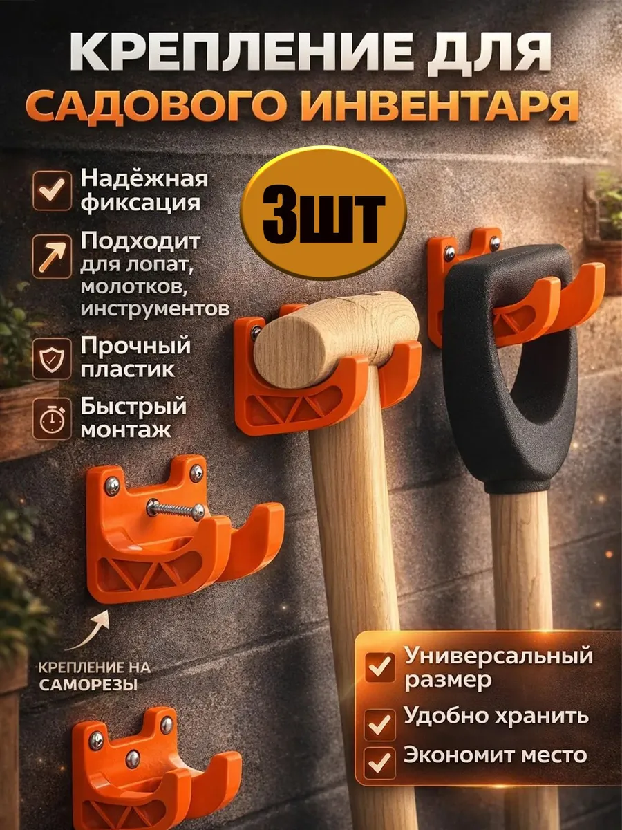 Крепление для садового инвентаря лопаты 3шт