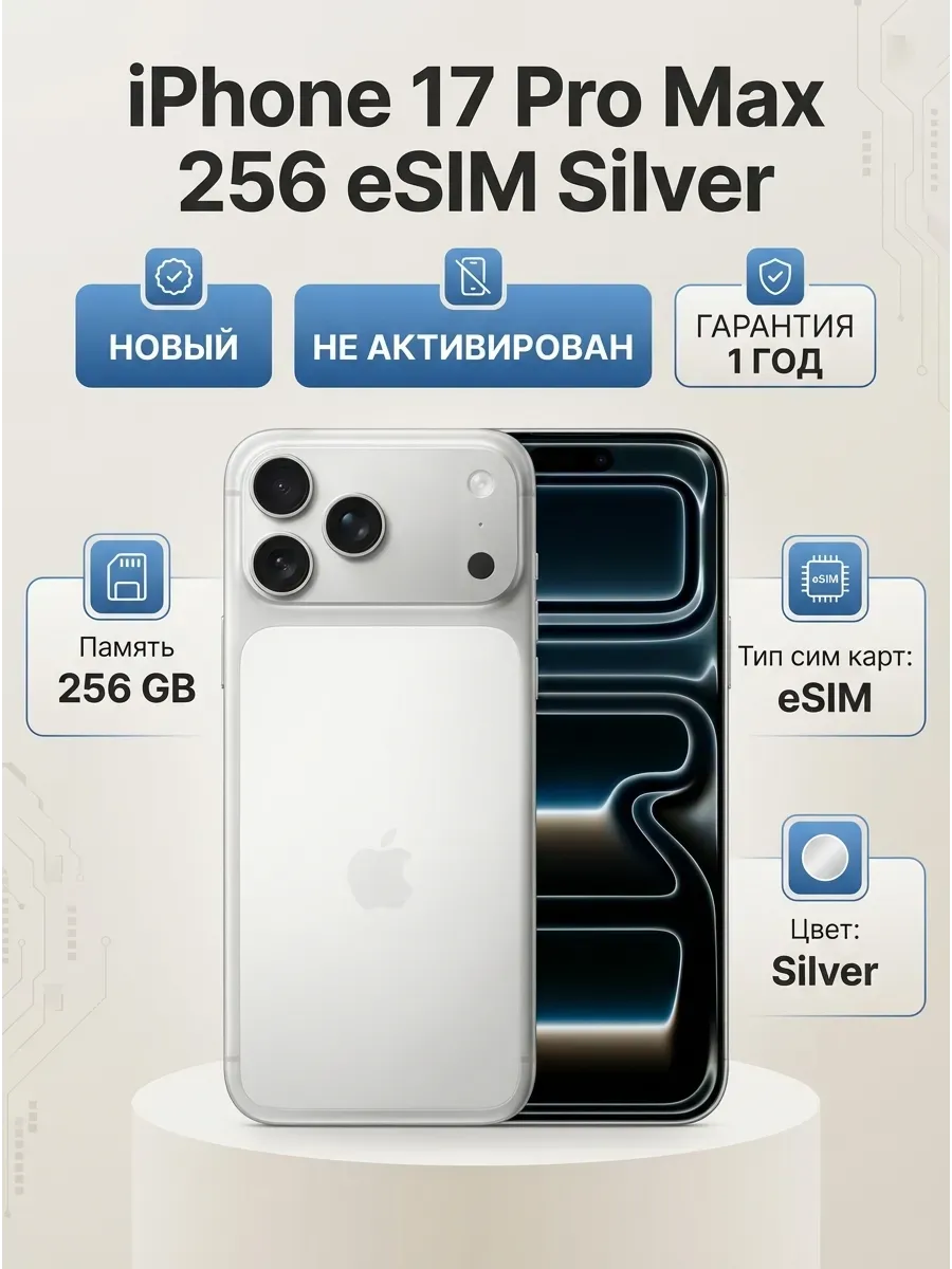 iPhone 17 Pro Max 256 eSIM Silver без Max и RuStore Apple 968582742 купить в интернет‑магазине Wildberries