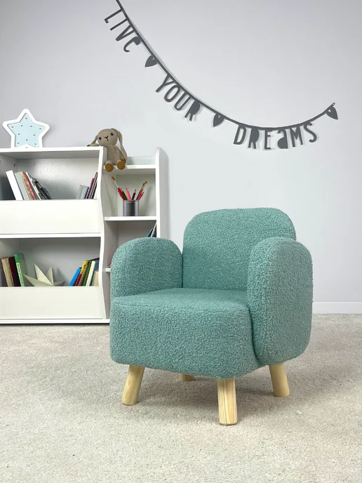 DIMDOMkids Кресло детское для дома мягкое букле, голубой, фото 3