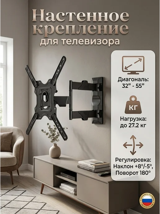 Xiaomi Кронштейн для телевизора на стену 32-55", черный