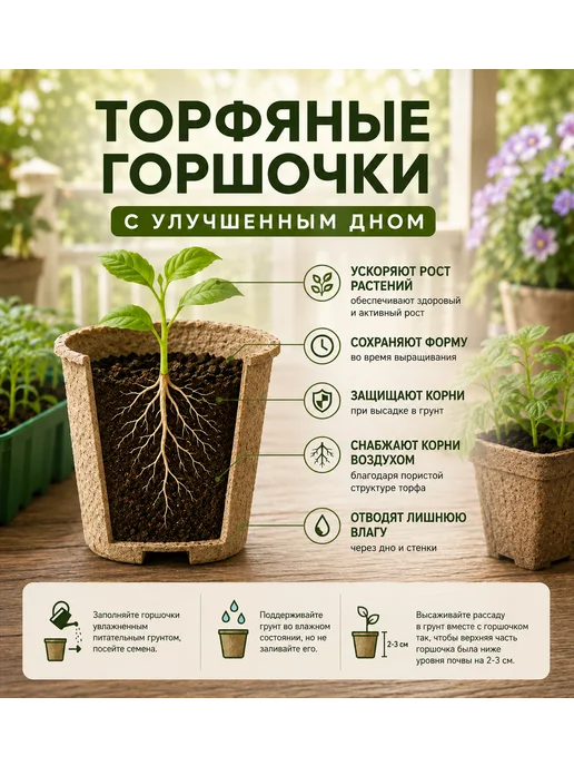 Агросидстрейд Торфяные горшки для рассады 20 штук, 40, фото 2