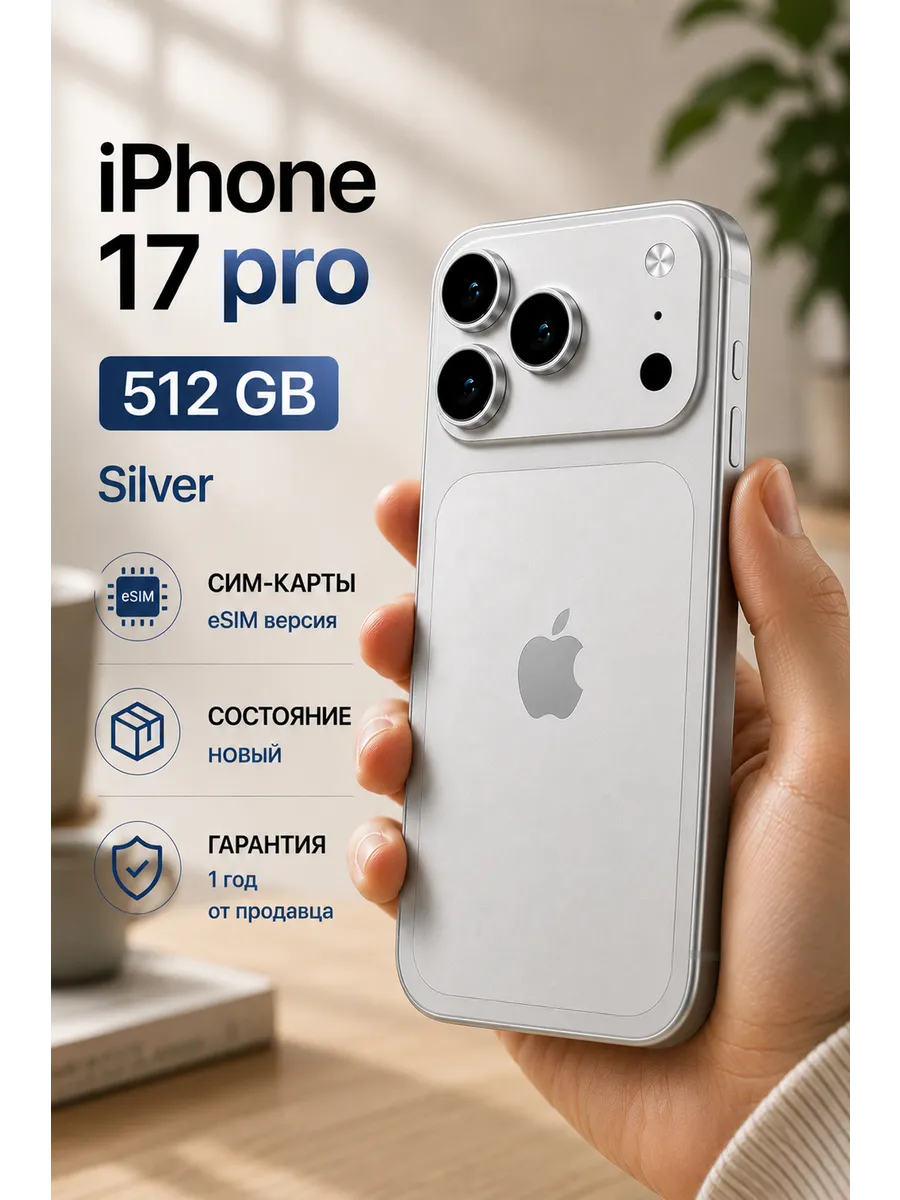 Смартфон iPhone 17 Pro 512 GB eSim+eSim, Silver Apple 968802922 купить в интернет‑магазине Wildberries