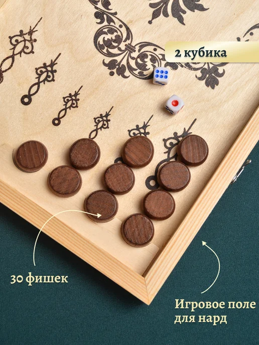 Лига Шахмат Нарды деревянные классические 40х40 см Подарочные, 40x40 см, фото 2