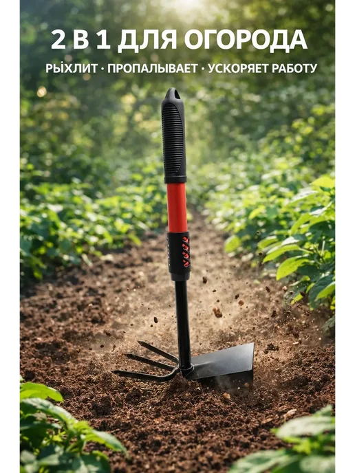 МАДФЛАП Рыхлитель тяпка садовая 2в1 культиватор 3 зубца, вариант