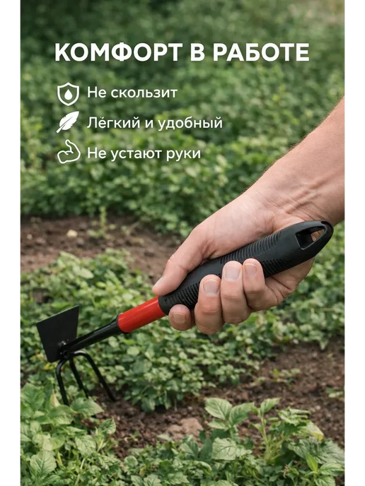 МАДФЛАП Рыхлитель тяпка садовая 2в1 культиватор 3 зубца, вариант, фото 2