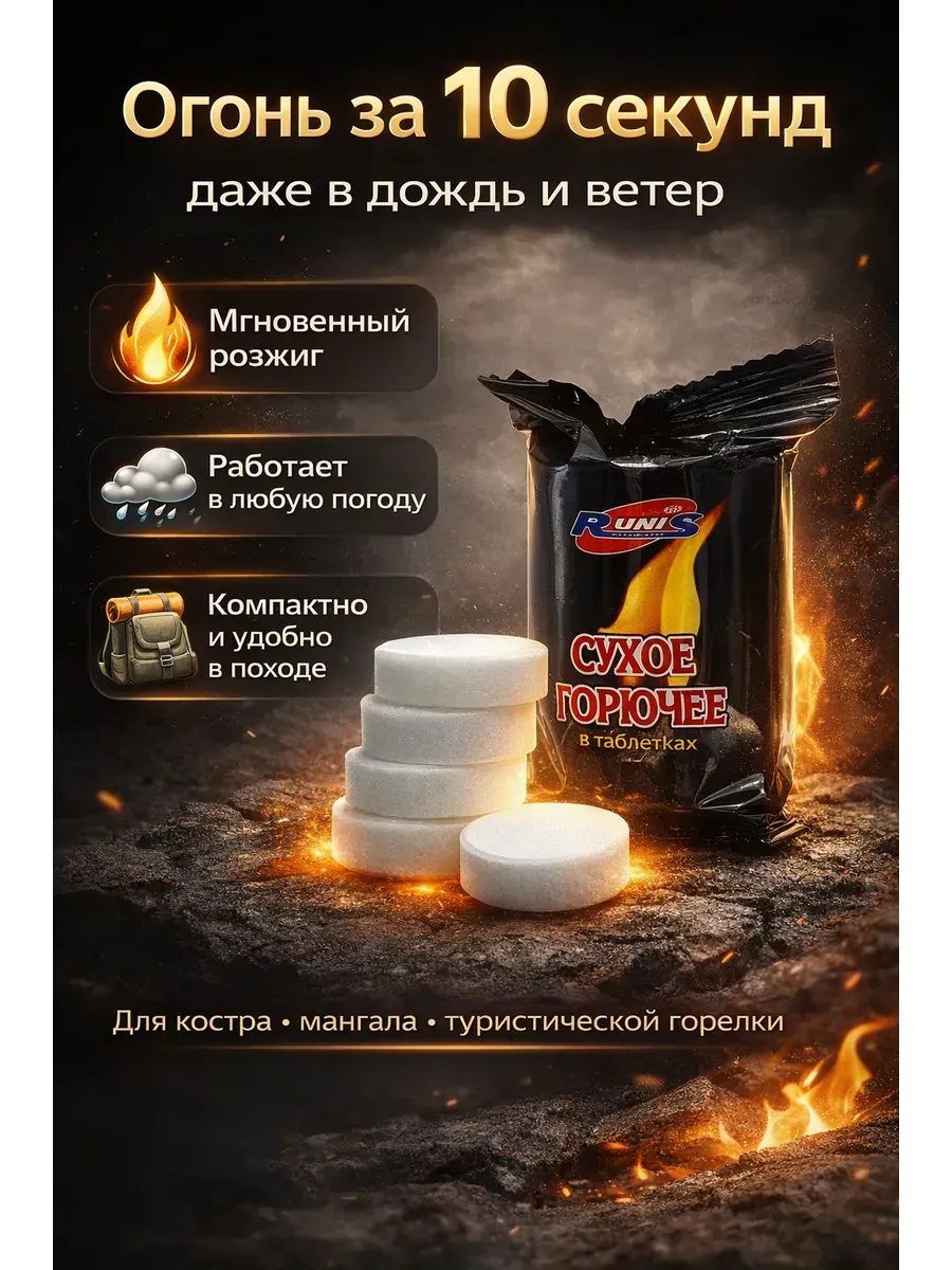 Сухое горючее в таблетках для розжига и туризма