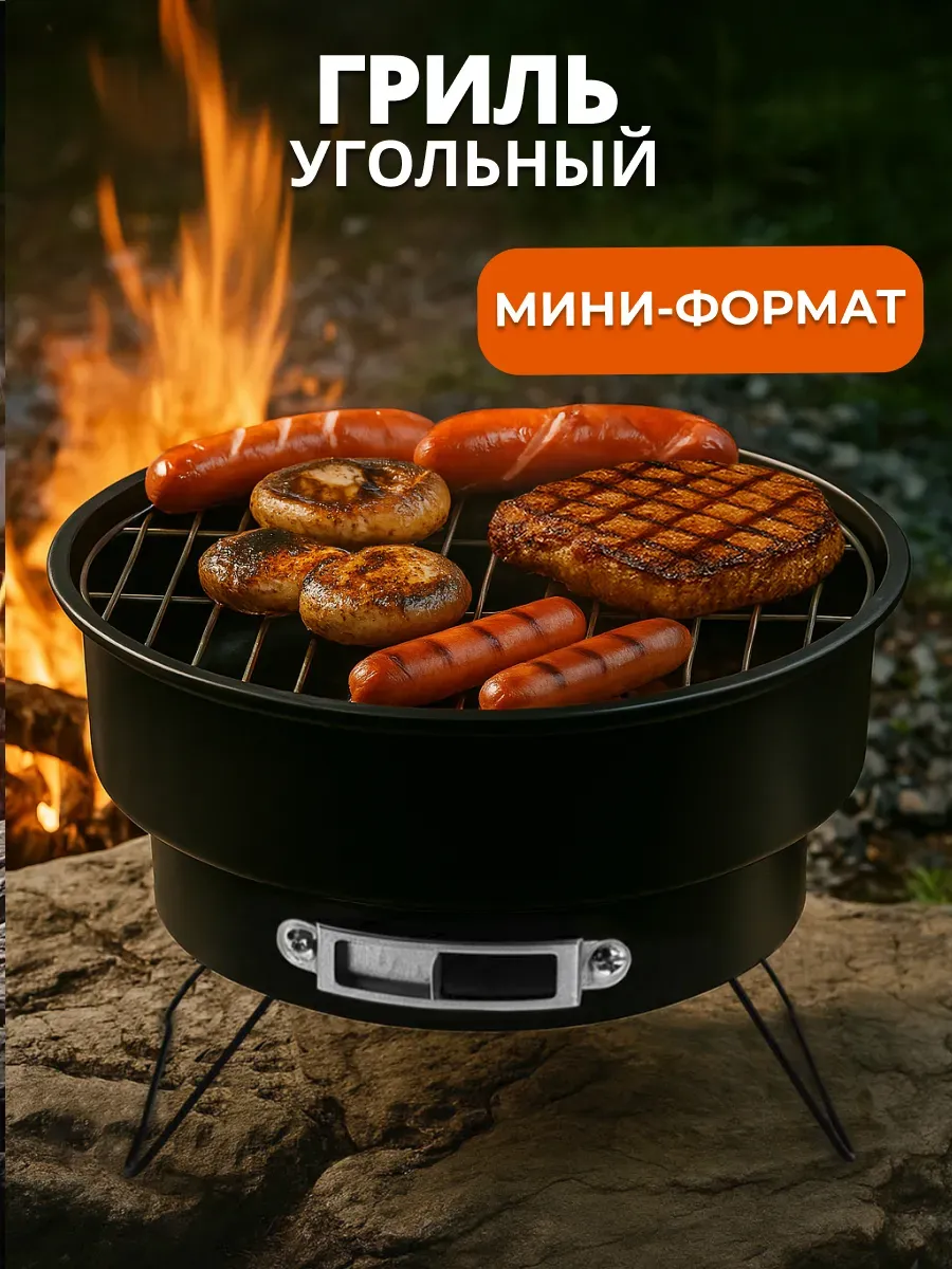 Гриль угольный уличный барбекю 26х18 см